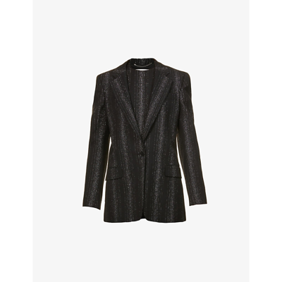 Shop Stella Mccartney Single-breasted Metallic-weave Wool-blend Jacket In Black