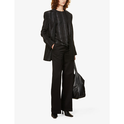 Shop Stella Mccartney Single-breasted Metallic-weave Wool-blend Jacket In Black