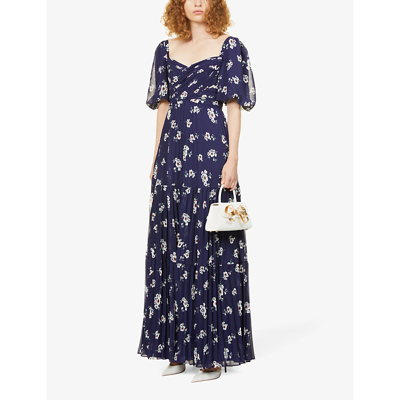 Shop Self-portrait Pansy Floral-pattern Woven Maxi Dress In Multi
