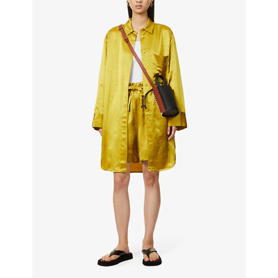 Shop By Malene Birger Olisse Oversized Satin Shirt In Autumn Green