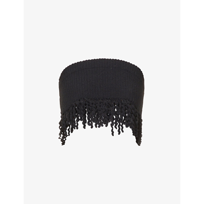 Shop Dion Lee Fringed Crochet Cotton-blend Top In Black