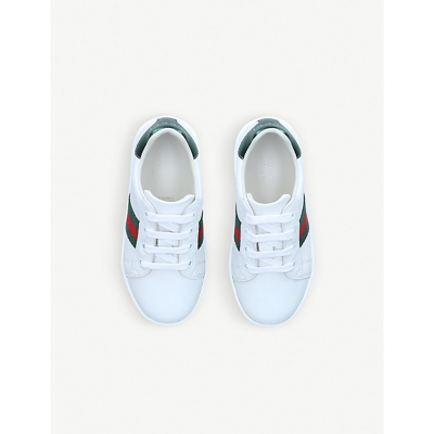 Shop Gucci New Ace Logo-stripe Leather Trainers 1-4 Years In White/comb