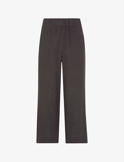 Shop Whistles Women's Relaxed-fit Cropped Linen Trousers In Dark Grey