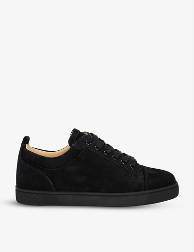 Shop Christian Louboutin Women's Black/bk Louis Junior Flat Suede Mid-top Trainers