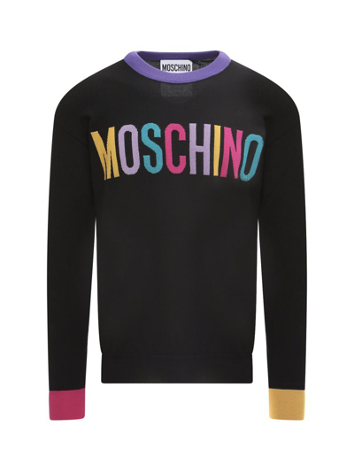 Shop Moschino Logo Intarsia In Black