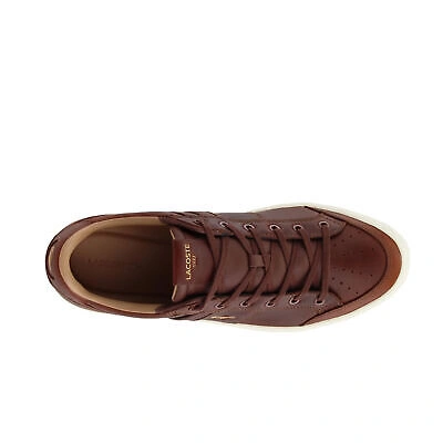 Pre-owned Lacoste Courtline 120 1 Lace-up Brown Smooth Leather Mens Trainers 39cma0047 F57