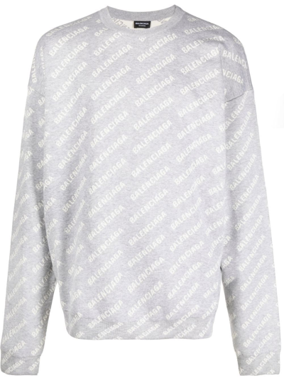 Shop Balenciaga Intarsia-logo Crew-neck Jumper In Grey