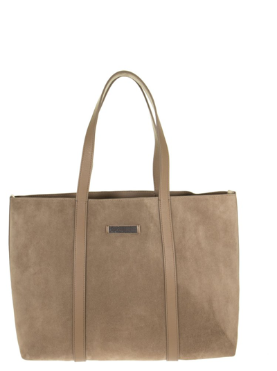 Shop Brunello Cucinelli Logo Patch Top Handle Bag In Brown