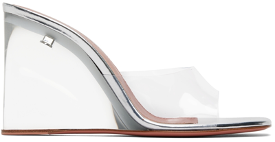 Shop Amina Muaddi Transparent Lupita Glass Wedge Heeled Sandals