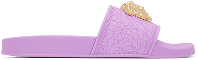 Shop Versace Purple Palazzo Slides In 1l92v Liatris-versac