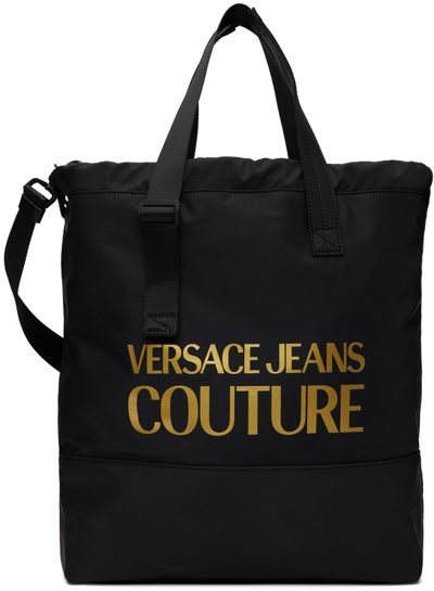 Shop Versace Jeans Couture Black Logo Tote In Eg89 Black/gold