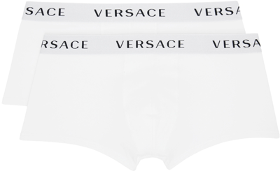 Shop Versace Two-pack White Logo Boxers In A94z White