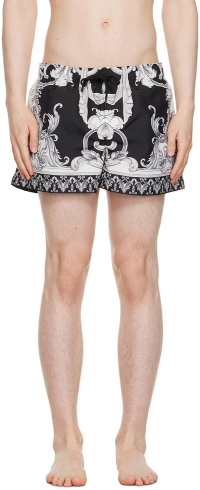 Versace Monochrome Baroque-print Shell Swim Shorts In Grey | ModeSens