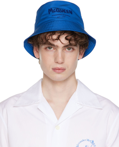 Shop Alexander Mcqueen Blue Graffiti Bucket Hat In 4300 Royal