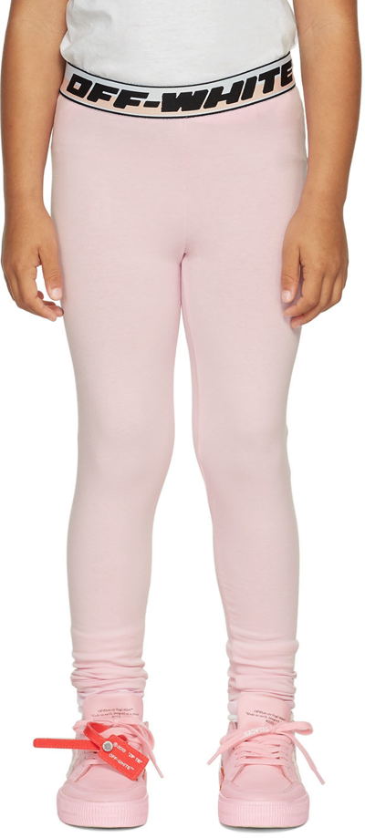 Shop Off-white Kids Pink Logo Band Leggings In Pink Black