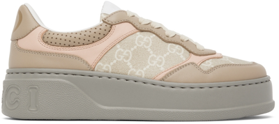 Shop Gucci Taupe Gg Sneakers In 9595 Oat/be-m.wh/s.r
