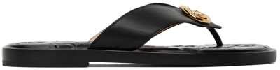 Shop Gucci Black Interlocking G Flat Sandals In 1000 Nero