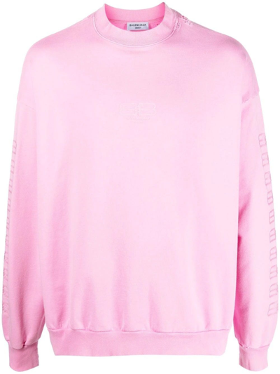 Shop Balenciaga Pink Oversized Sweatshirt With Embroidered Logo