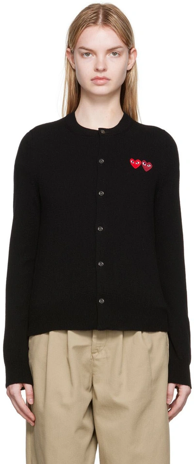 Shop Comme Des Garçons Play Black Double Heart Patch Cardigan