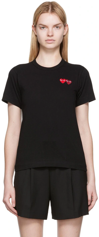 Shop Comme Des Garçons Play Black Double Heart Patch T-shirt
