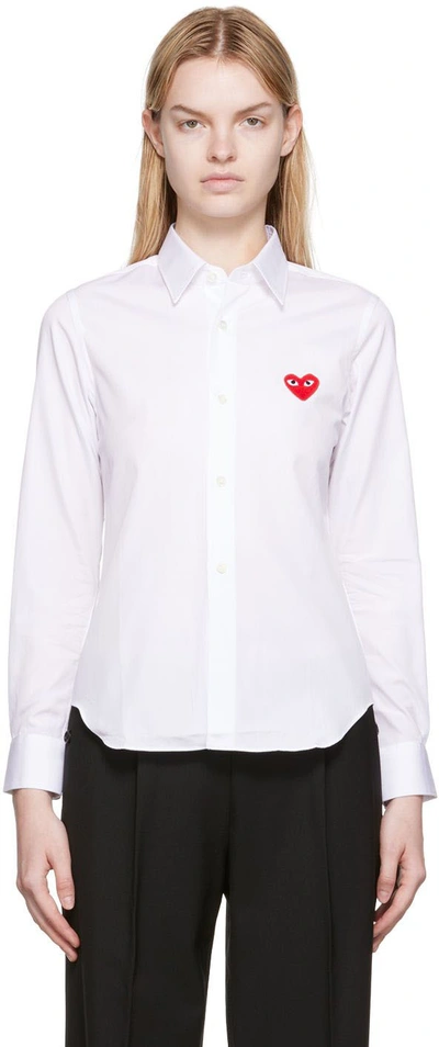 Shop Comme Des Garçons Play White & Red Heart Patch Shirt