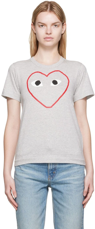 Shop Comme Des Garçons Play Gray Outline Heart T-shirt In Grey