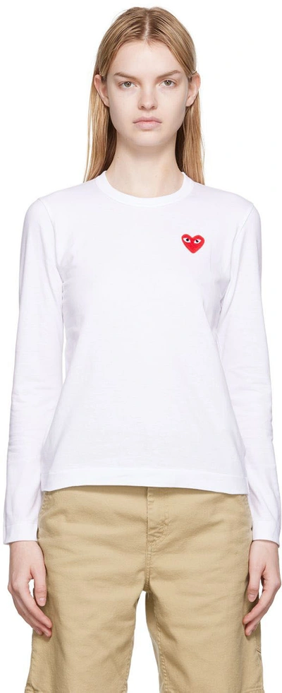 Shop Comme Des Garçons Play White Heart Patch Long Sleeve T-shirt