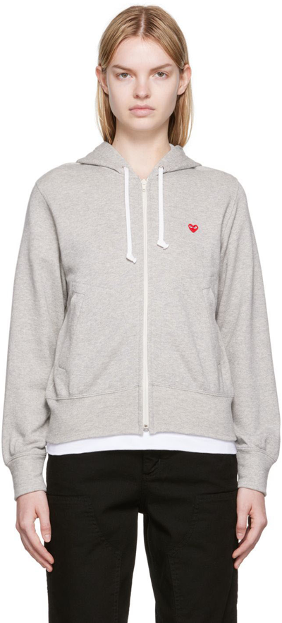 Shop Comme Des Garçons Play Gray Small Heart Patch Hoodie In Grey