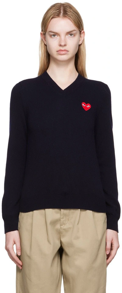 Shop Comme Des Garçons Play Navy Heart Sweater