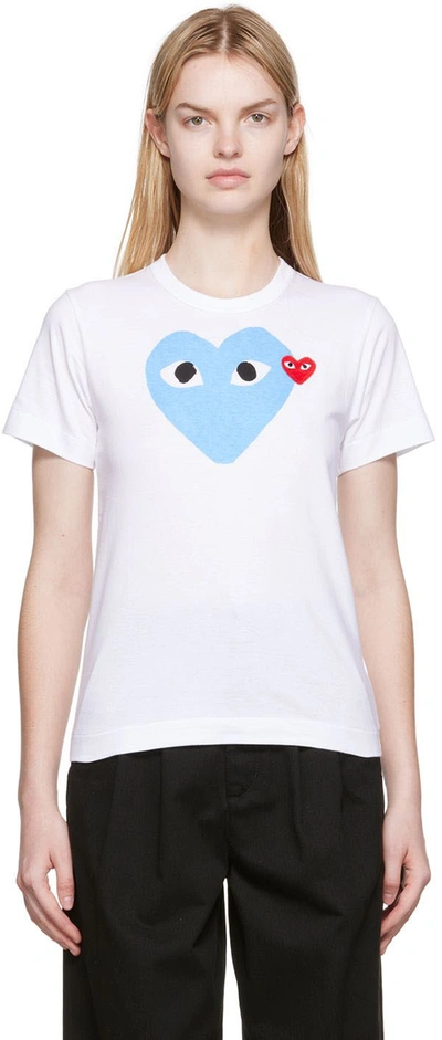 Shop Comme Des Garçons Play White Heart Patch T-shirt In Blue
