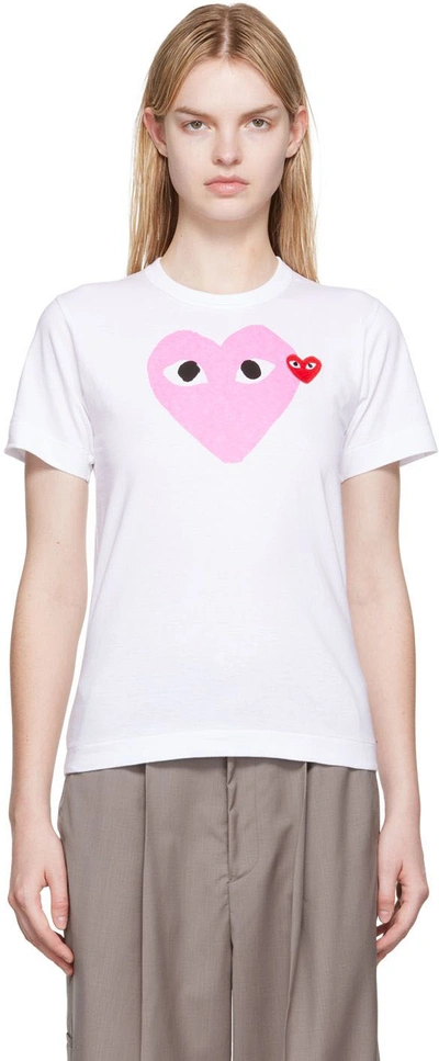Shop Comme Des Garçons Play White Heart Patch T-shirt In Pink