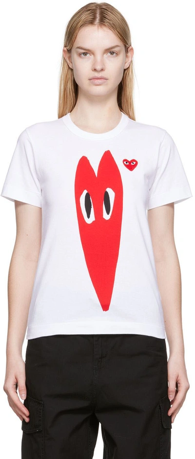 Shop Comme Des Garçons Play White Squished Heart T-shirt
