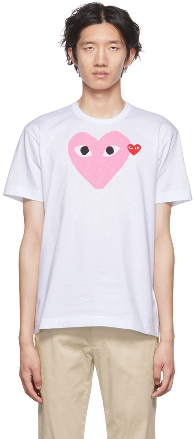 Shop Comme Des Garçons Play White Heart T-shirt In Pink