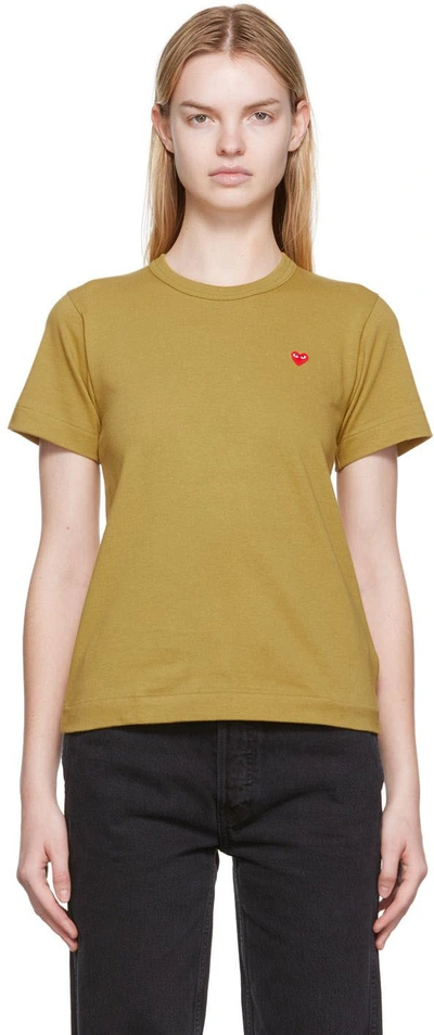 Comme Des Garçons Play Khaki Small Heart T-shirt In Olive