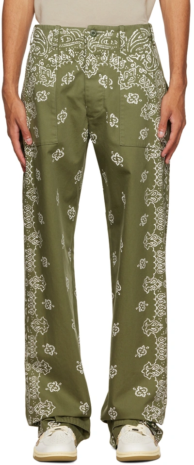 Shop Amiri Green Bandana Field Print Trousers In Olive Green