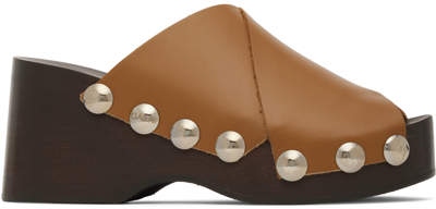 Shop Ganni Brown Clog Sandals In 177 Tiger's Eye