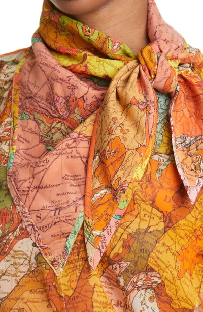 Shop Burberry Edie Map Print Silk Georgette Blouse In Bright Orange Ip Pat