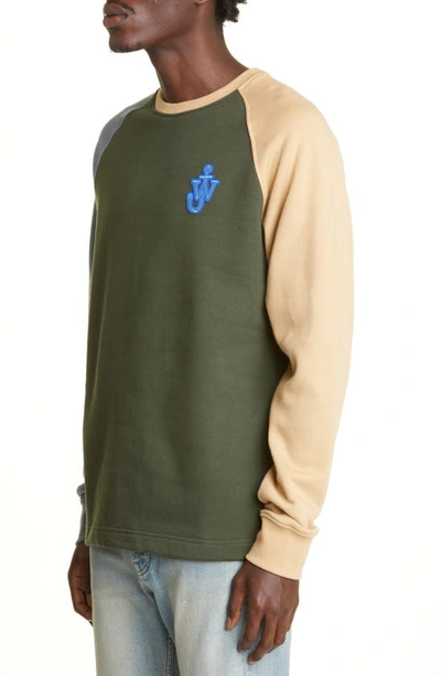 Shop Jw Anderson Logo Patch Colorblock Raglan Sleeve Sweatshirt In Green/ Multi