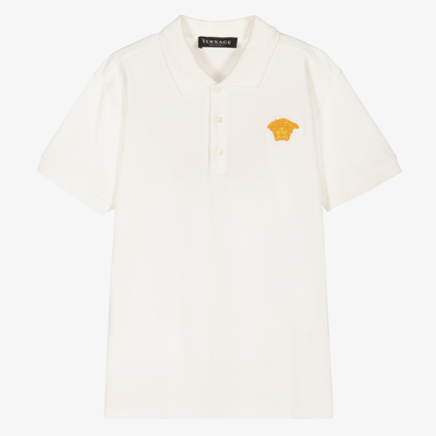 Shop Versace Boys Teen Ivory Medusa Polo Shirt