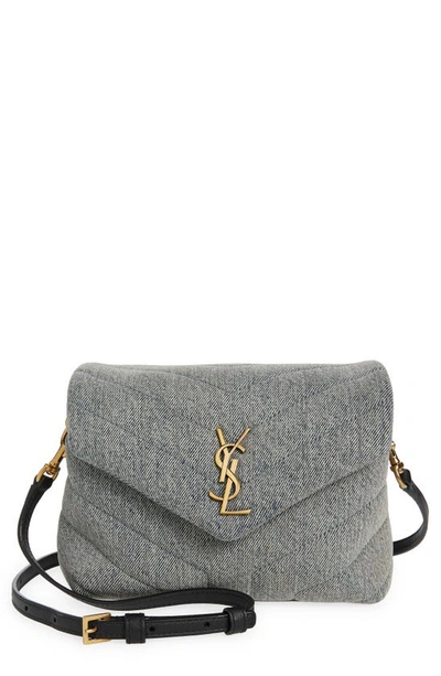 Shop Saint Laurent Toy Loulou Matelassé Denim Crossbody Bag In Denim Azur