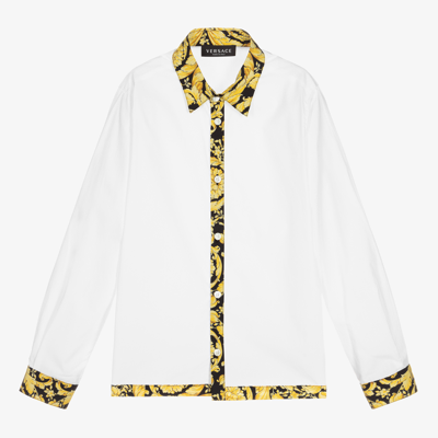 Shop Versace Teen Boys White Barocco Shirt
