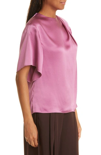 Vince Flutter Sleeve Drape Silk Top In Camelia