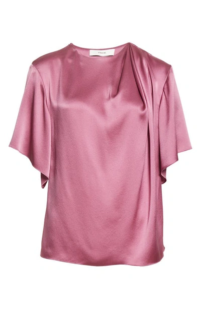 Vince Flutter Sleeve Drape Silk Top In Camelia
