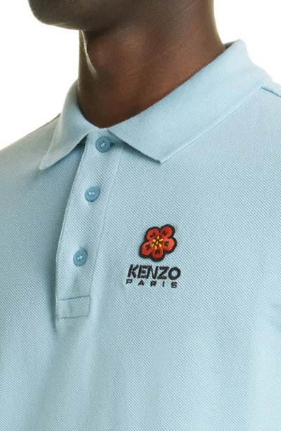 Shop Kenzo Boke Flower Appliqué Piqué Polo In Sky Blue