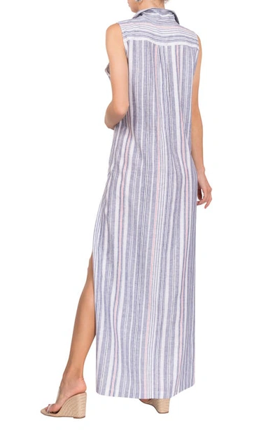Everyday Ritual Vivienne Striped Henley Slit Maxi Dress In Chesapeake Stripe