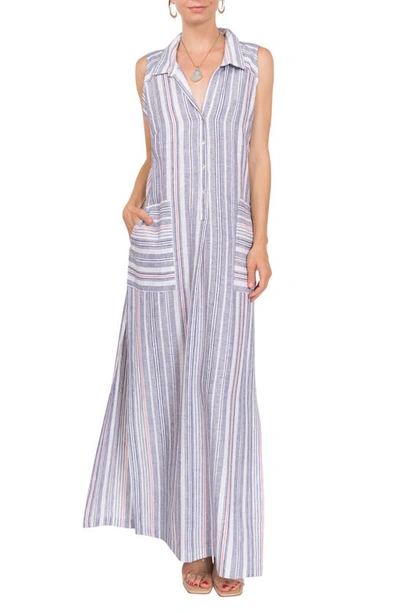Shop Everyday Ritual Vivienne Sleeveless Cotton Nightgown In Chesapeake Stripe