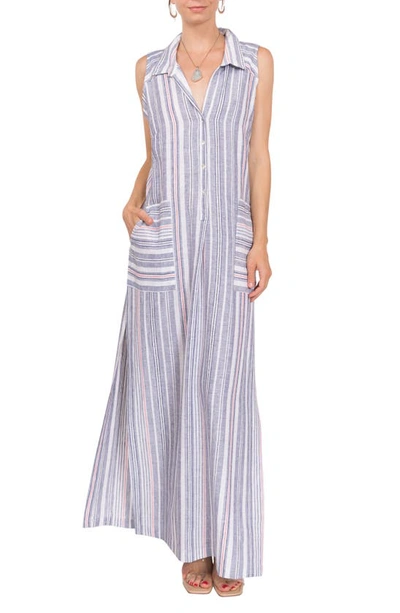 Everyday Ritual Vivienne Striped Henley Slit Maxi Dress In Chesapeake Stripe