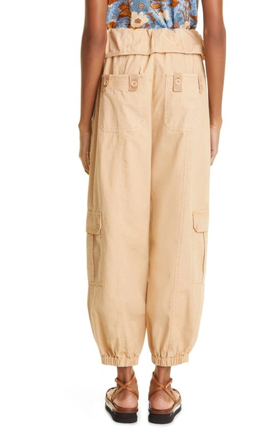 Shop Ulla Johnson Alden Foldover Drawstring Cotton Pants In Khaki