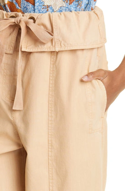Shop Ulla Johnson Alden Foldover Drawstring Cotton Pants In Khaki