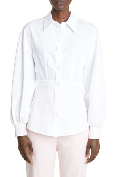Shop Alexander Mcqueen Cocoon Sleeve Cotton Poplin Blouse In Optical White